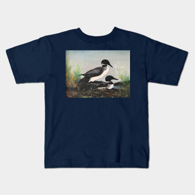 Two Loons in Perfect Tune Kids T-Shirt by artdesrapides